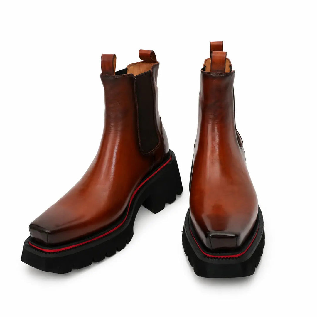 Orange Platform Calf Leather Chelsea Boots