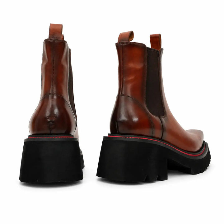 Orange Platform Calf Leather Chelsea Boots