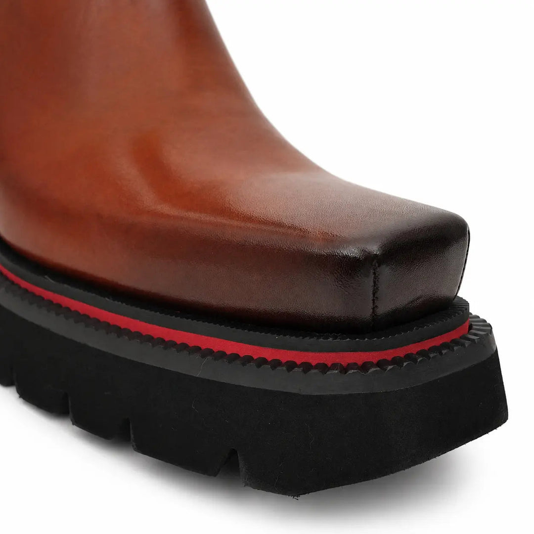Orange Platform Calf Leather Chelsea Boots