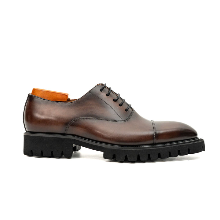 Brown Cap-Toe Cow Leather Oxford Shoes