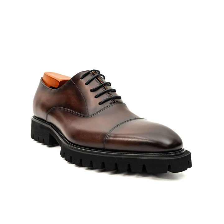 Brown Cap-Toe Cow Leather Oxford Shoes