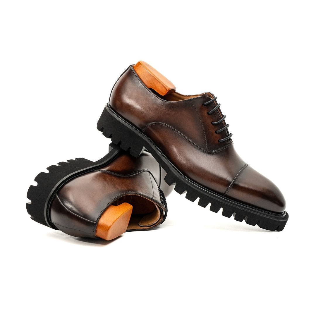 Brown Cap-Toe Cow Leather Oxford Shoes