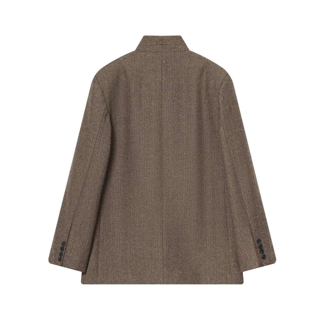 Brown Herringbone Blazer With Scarf Collar TRIBECA New Collection FASHION BYMANYC ® New York