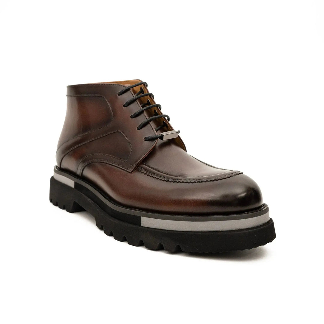 Brown Apron-Toe Calf Leather Ankle Boots