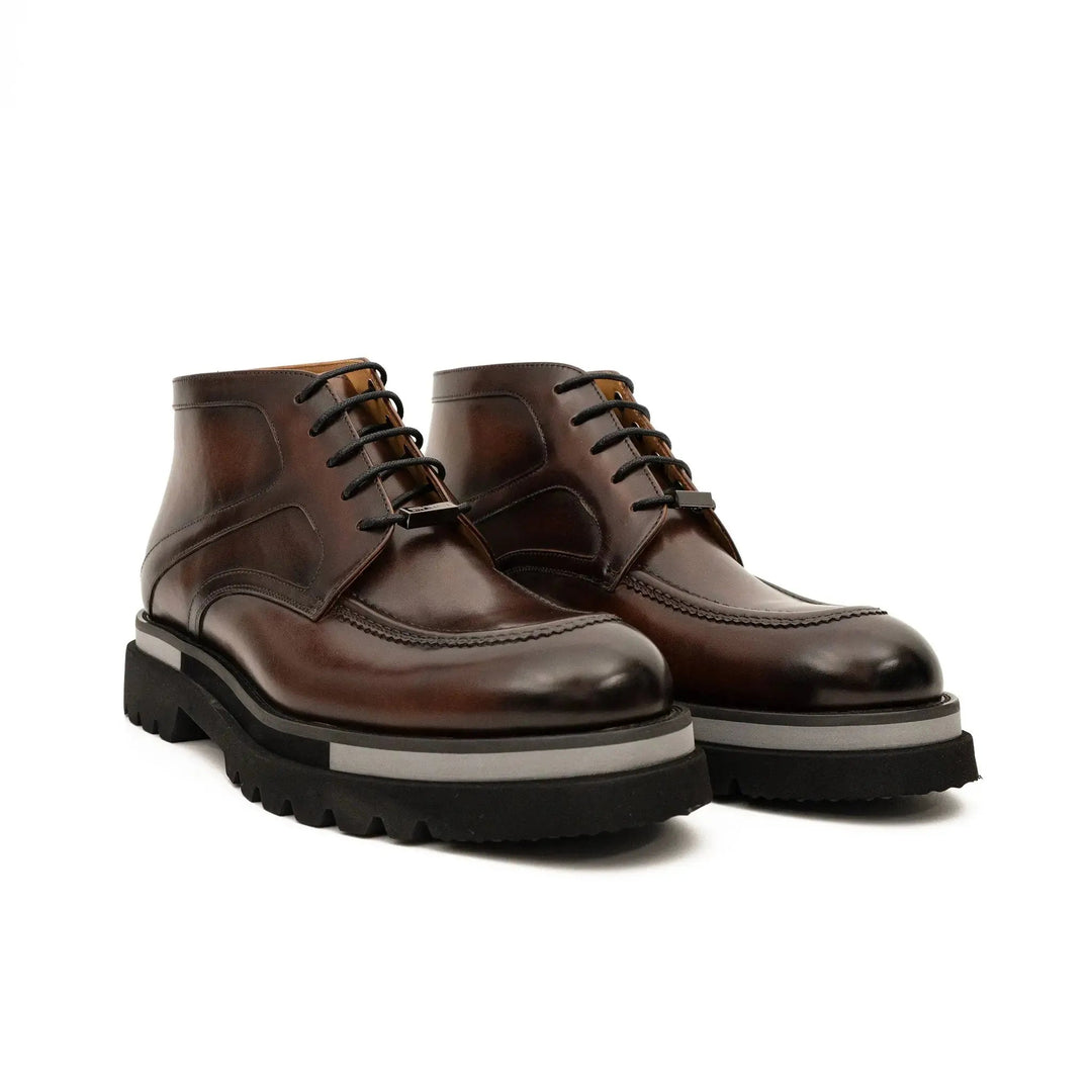 Brown Apron-Toe Calf Leather Ankle Boots