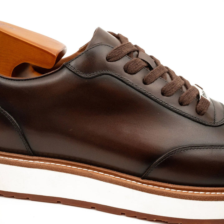 Dark Brown Plain-Toe Calf Leather Casual Shoes