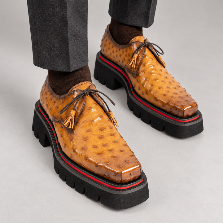 Brown Ostrich Leather Derby Shoes