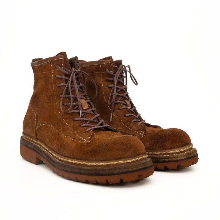Brown Plain-Toe Horsehide Lace-Up Boots