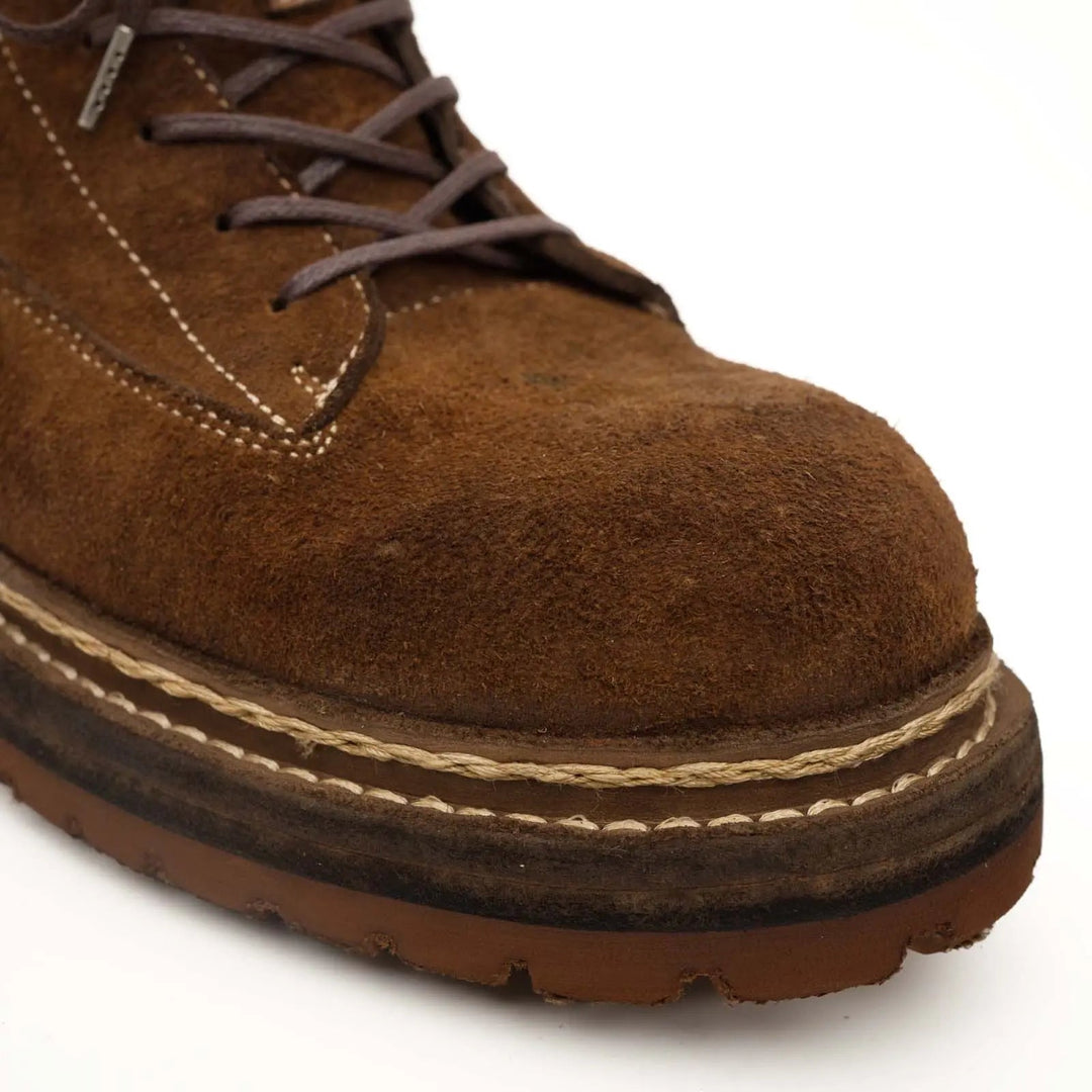 Brown Plain-Toe Horsehide Lace-Up Boots