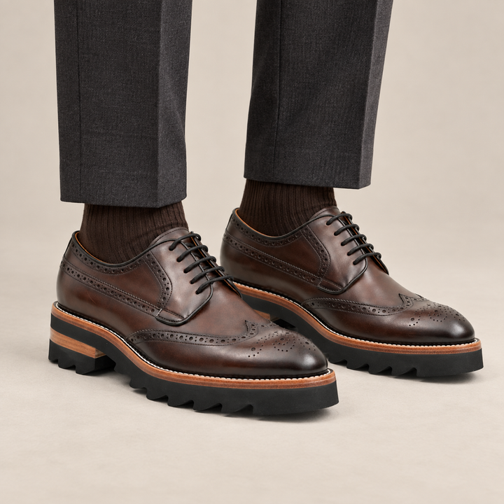 Brown Wingtip Cow Leather Derby Shoes