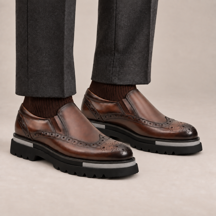 Brown Wingtip Cow Leather Loafers