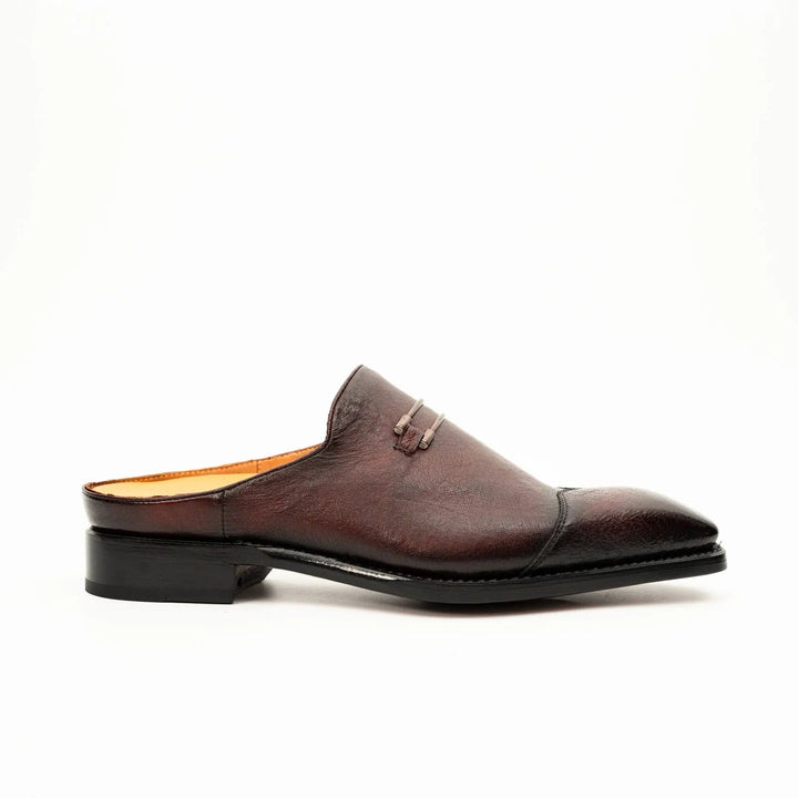 Burgundy Cap-Toe Calf Leather Mule Loafers