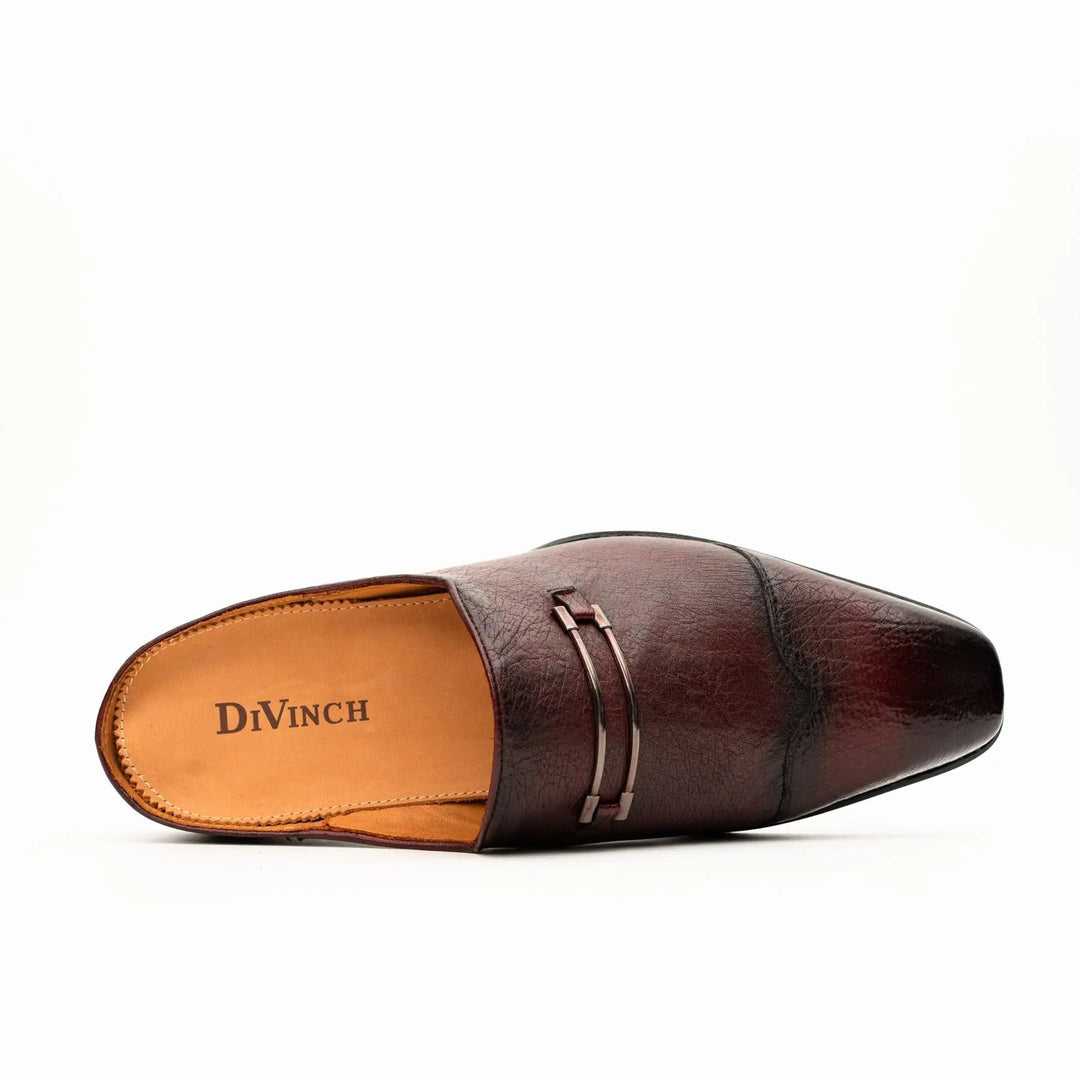 Burgundy Cap-Toe Calf Leather Mule Loafers