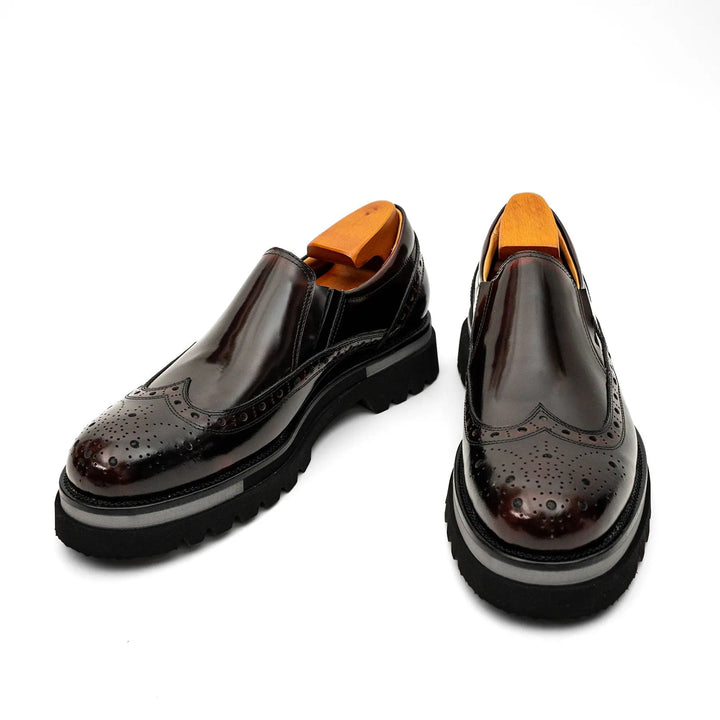 Burgundy Wingtip Calf Leather Loafers