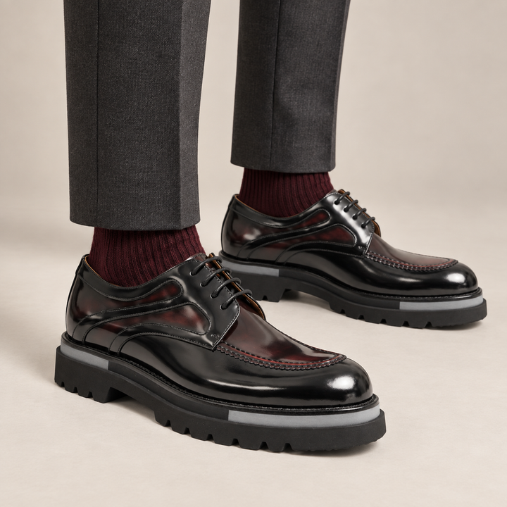 Burgundy Calf Leather Derby Shoes