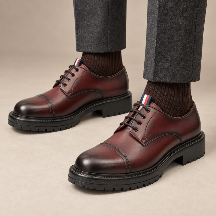 Burgundy Cap-Toe Leather Derby Shoes