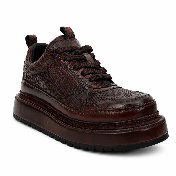 Burgundy Platform Crocodile Leather Sneakers