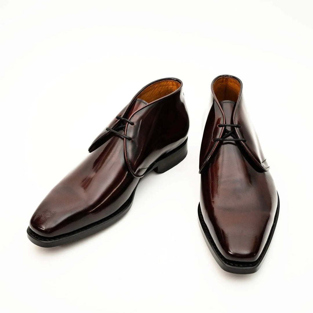 Burgundy Square-Toe Calf Leather Chukka Boots