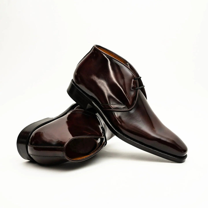 Burgundy Square-Toe Calf Leather Chukka Boots