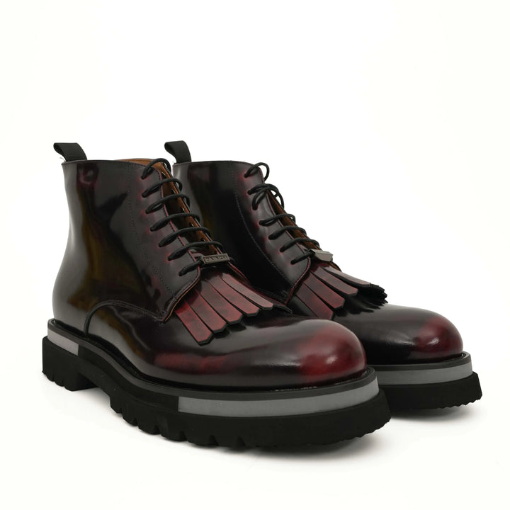 Burgundy Plain-Toe Calf Leather Ankle Boots