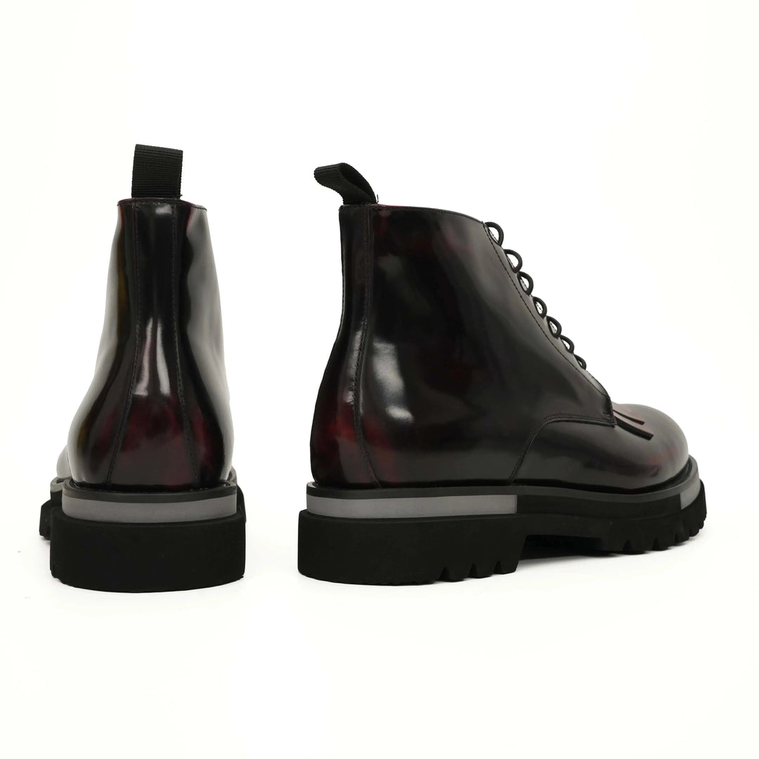 Burgundy Plain-Toe Calf Leather Ankle Boots