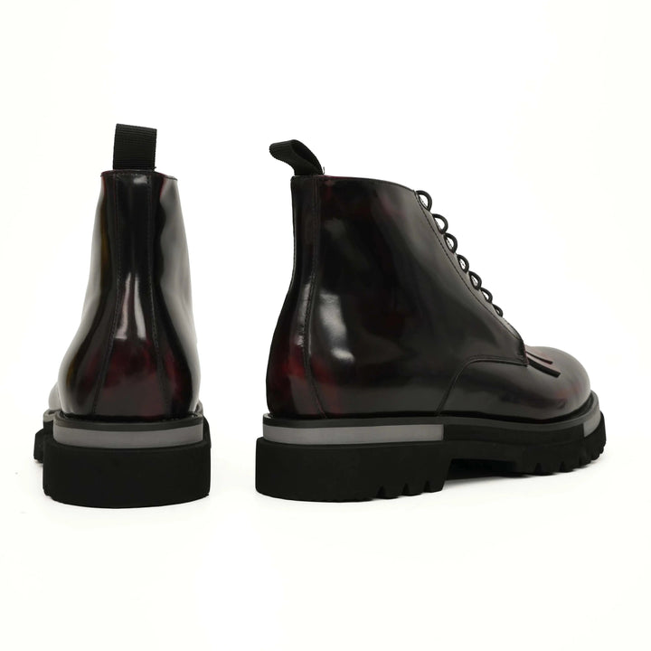 Burgundy Plain-Toe Calf Leather Ankle Boots