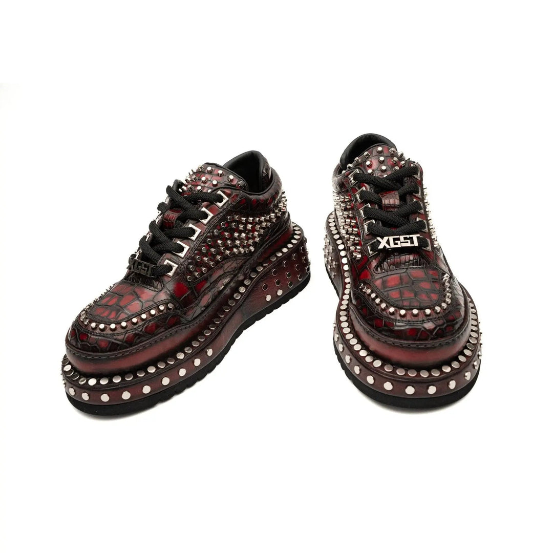 Red Studded Crocodile Leather Sneakers