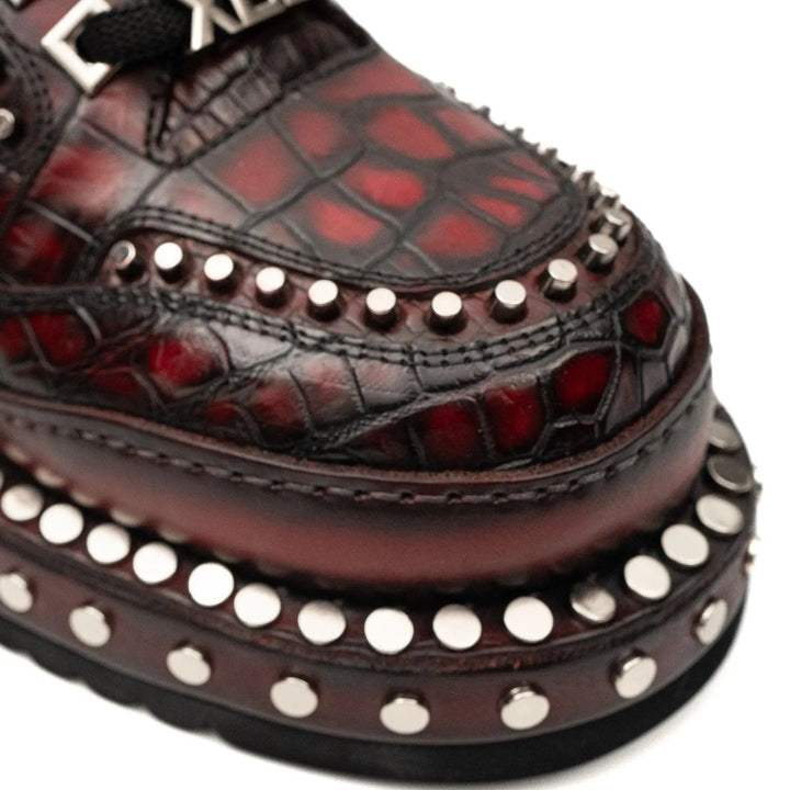 Red Studded Crocodile Leather Sneakers