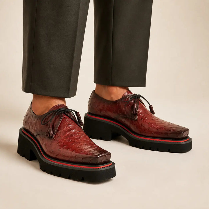 Burgundy Ostrich Derby Shoes with Tasse
