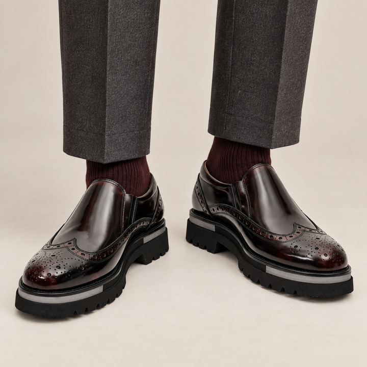 Burgundy Wingtip Calf Leather Loafers