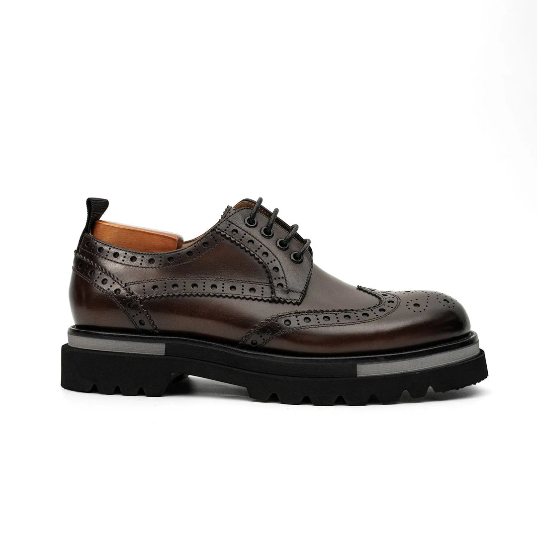 Brown Wingtip Cow Leather Derby Shoes