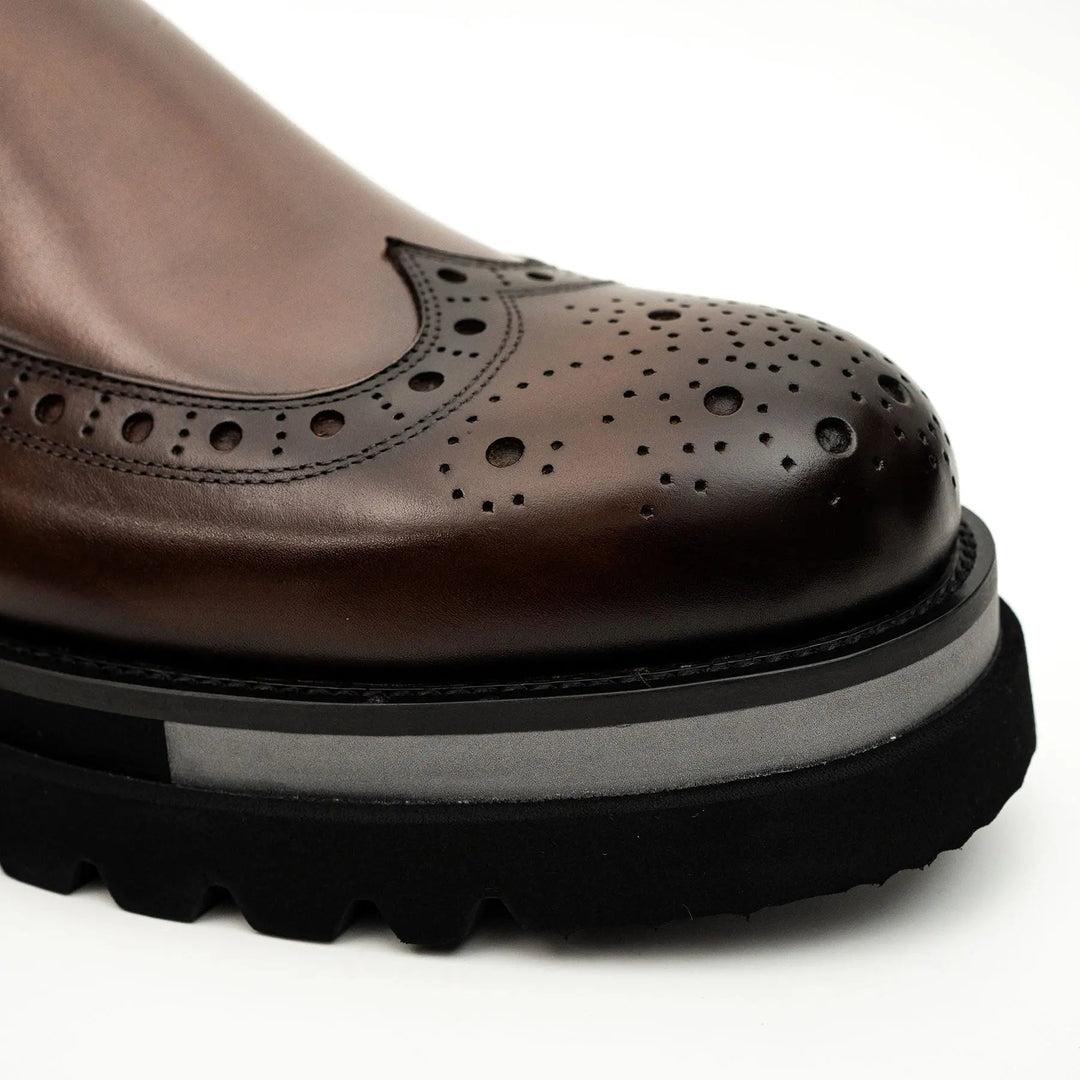 Brown Wingtip Cow Leather Loafers