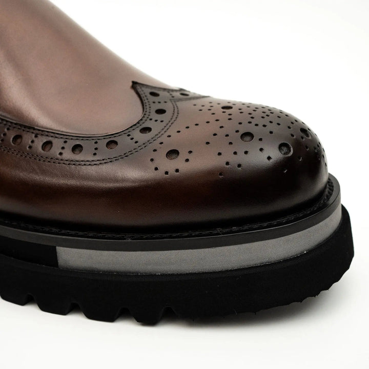 Brown Wingtip Cow Leather Loafers