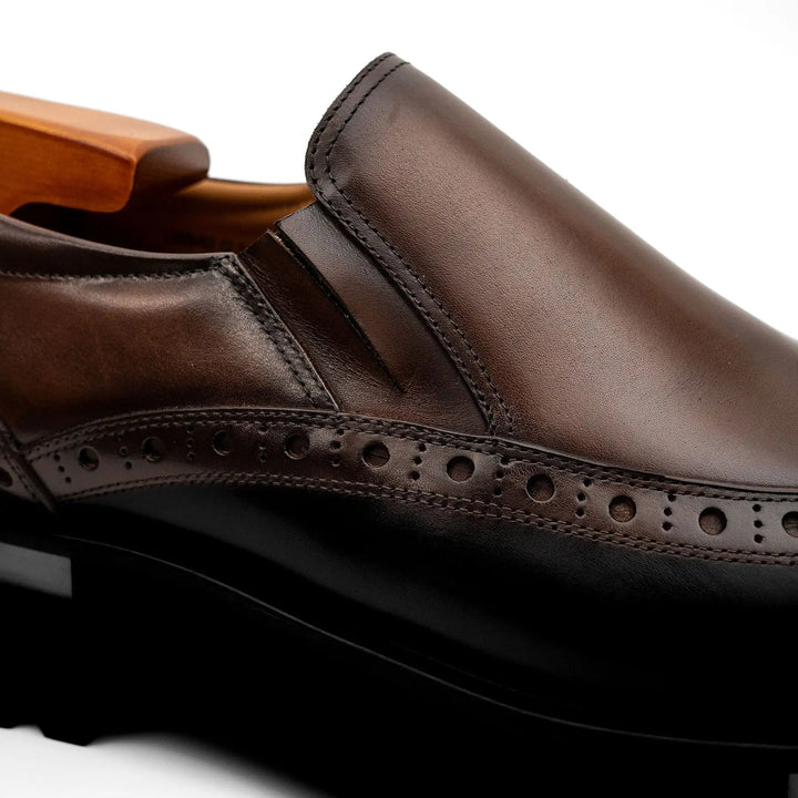 Brown Wingtip Cow Leather Loafers