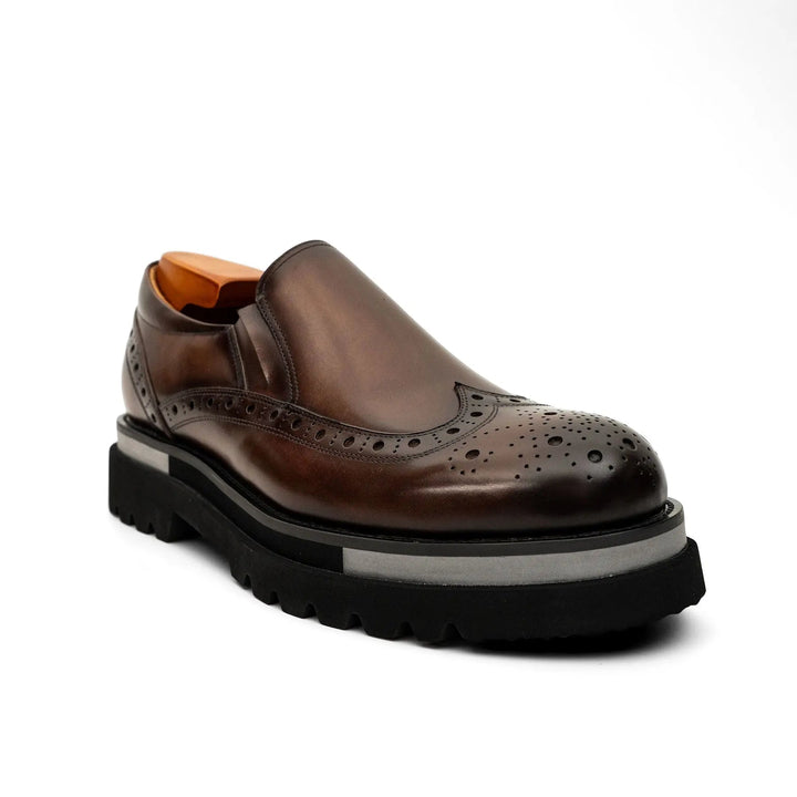 Brown Wingtip Cow Leather Loafers