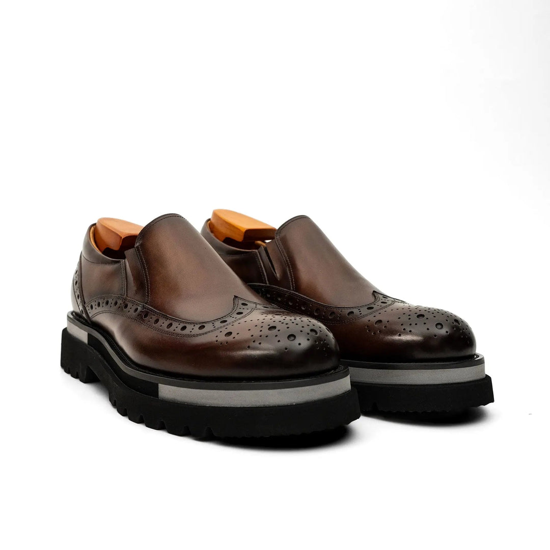 Brown Wingtip Cow Leather Loafers