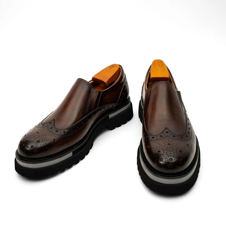 Brown Wingtip Cow Leather Loafers