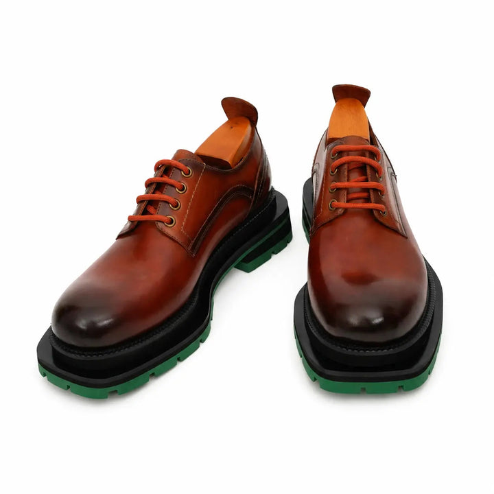 Orange-Brown Plain-Toe Cow Leather Derby Shoes