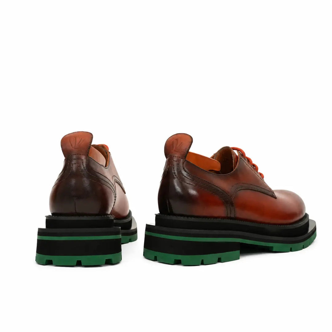 Orange-Brown Plain-Toe Cow Leather Derby Shoes