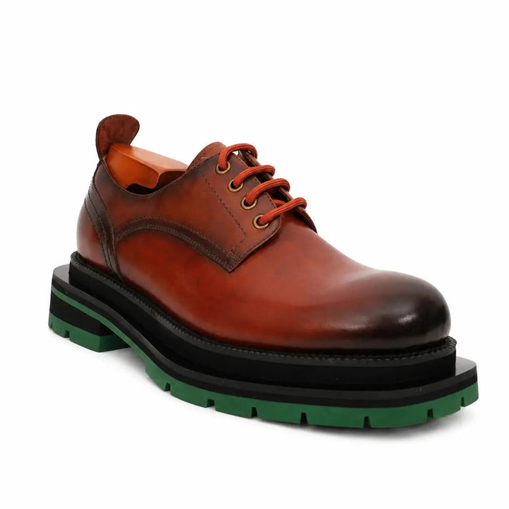 Orange-Brown Plain-Toe Cow Leather Derby Shoes