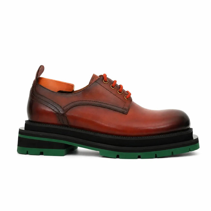 Orange-Brown Plain-Toe Cow Leather Derby Shoes