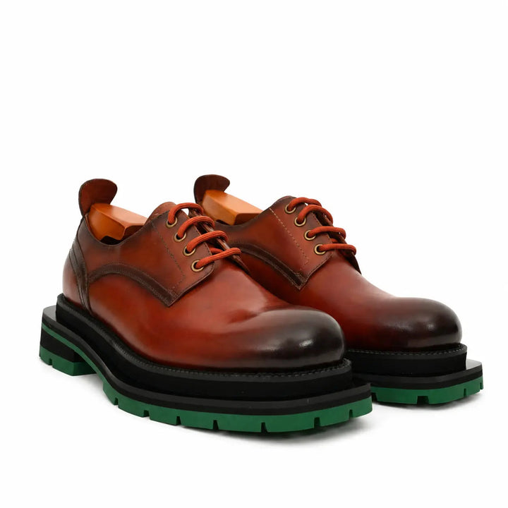 Orange-Brown Plain-Toe Cow Leather Derby Shoes