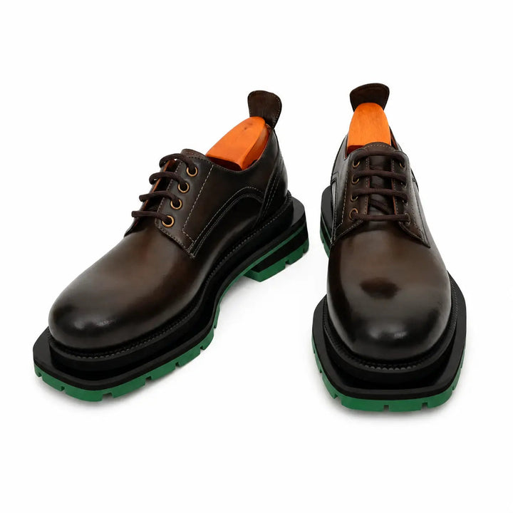 Dark Brown Plain-Toe Cow Leather Derby Shoes