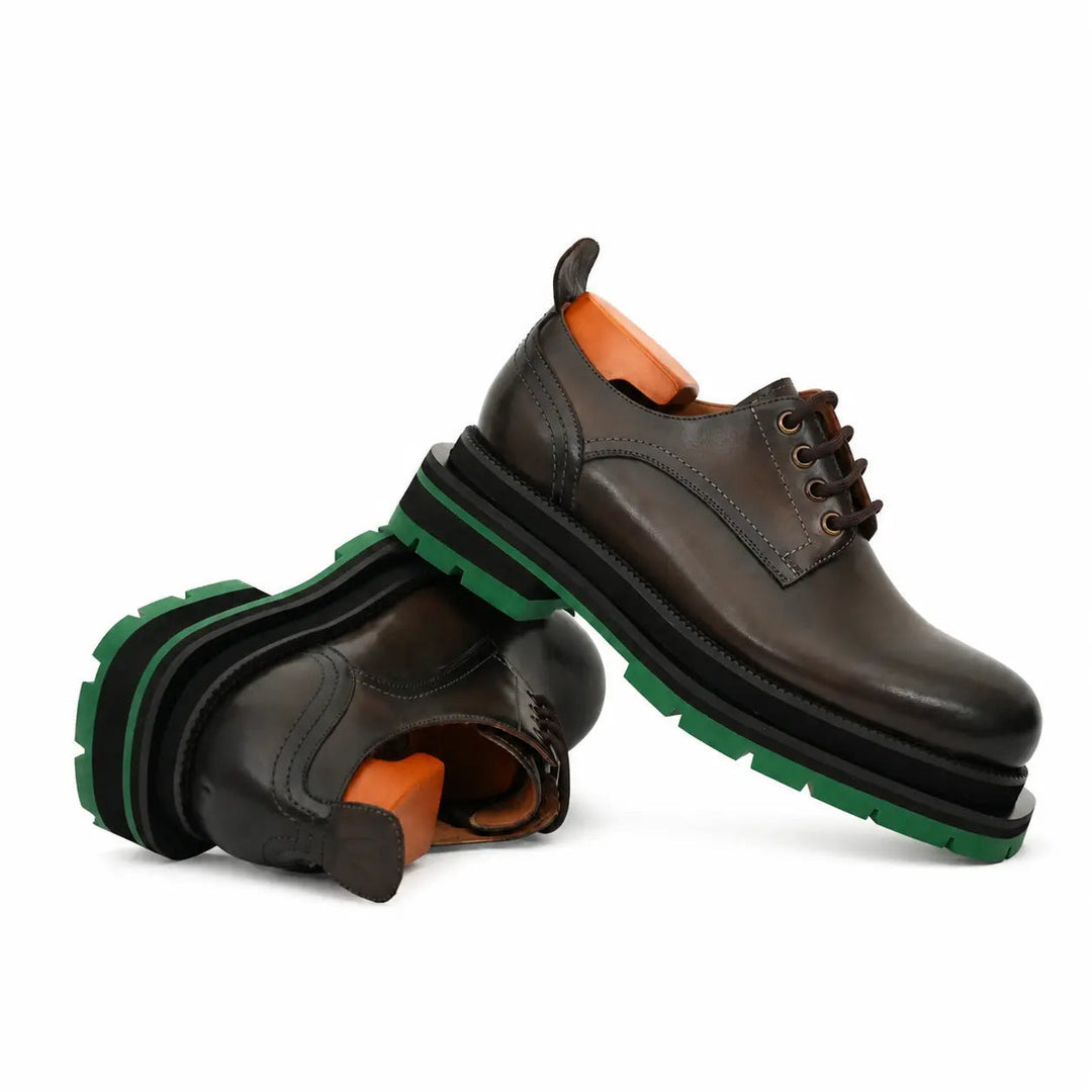 Dark Brown Plain-Toe Cow Leather Derby Shoes