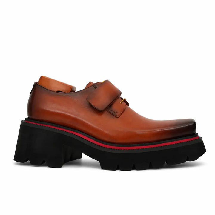 Orange-Brown Square-Toe Cow Leather Derby Shoes