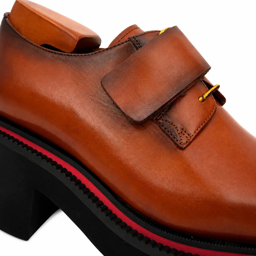 Orange-Brown Square-Toe Cow Leather Derby Shoes