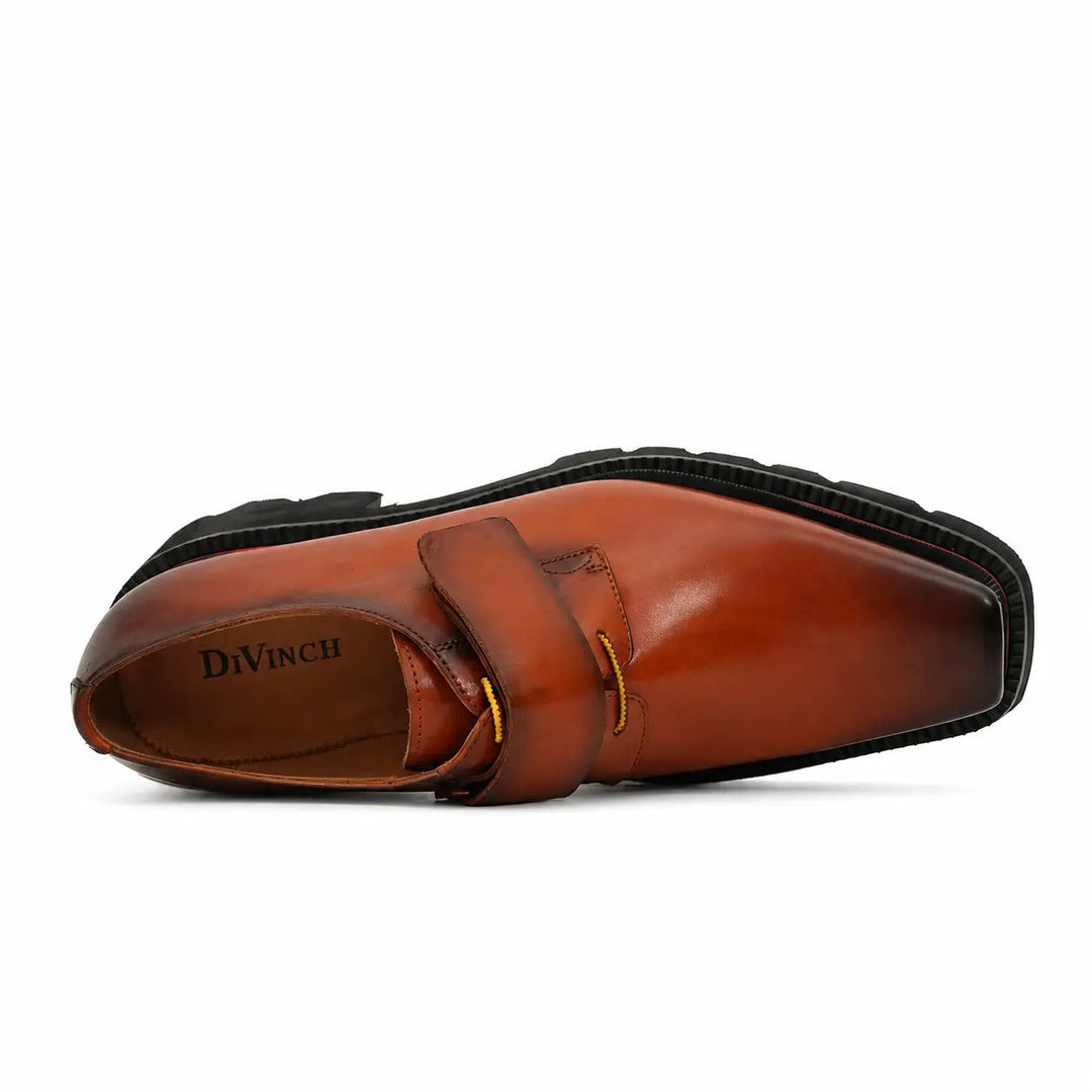 Orange-Brown Square-Toe Cow Leather Derby Shoes
