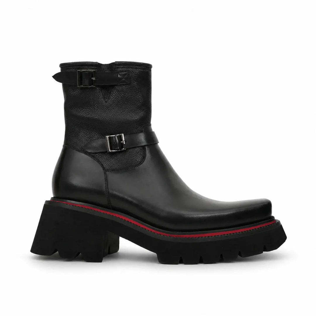 Black Square-Toe Cow Leather Chelsea Boots