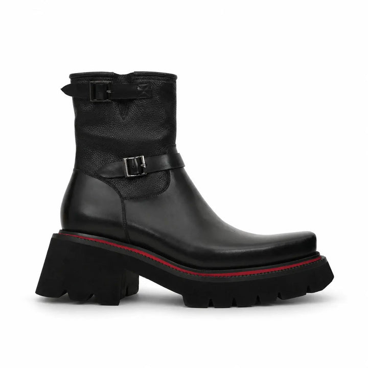 Black Square-Toe Cow Leather Chelsea Boots
