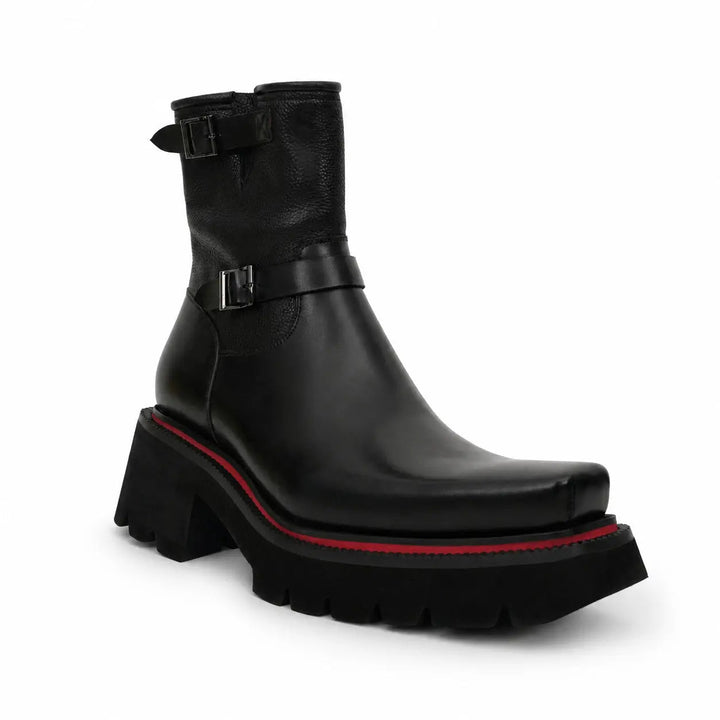 Black Square-Toe Cow Leather Chelsea Boots